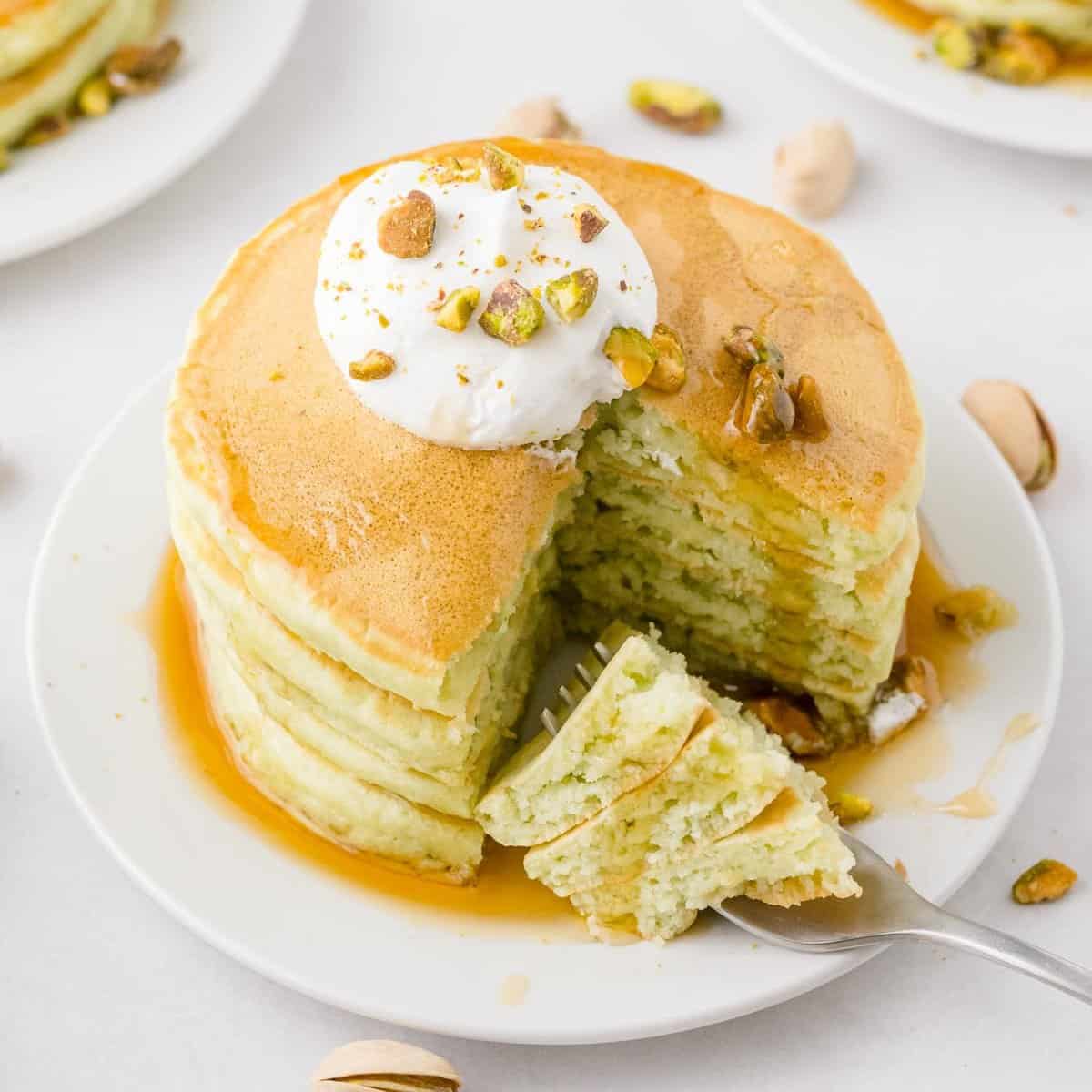 Pancakes à la pistache (avec mélange à pudding !)