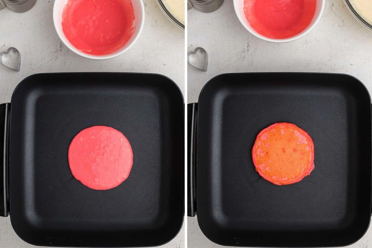 Pancake non cuit à gauche, pancake cuit à droite.