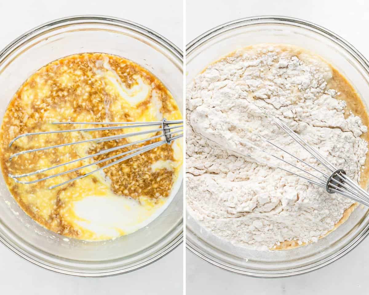 Ingrédients humides et secs de la pâte à pancake.