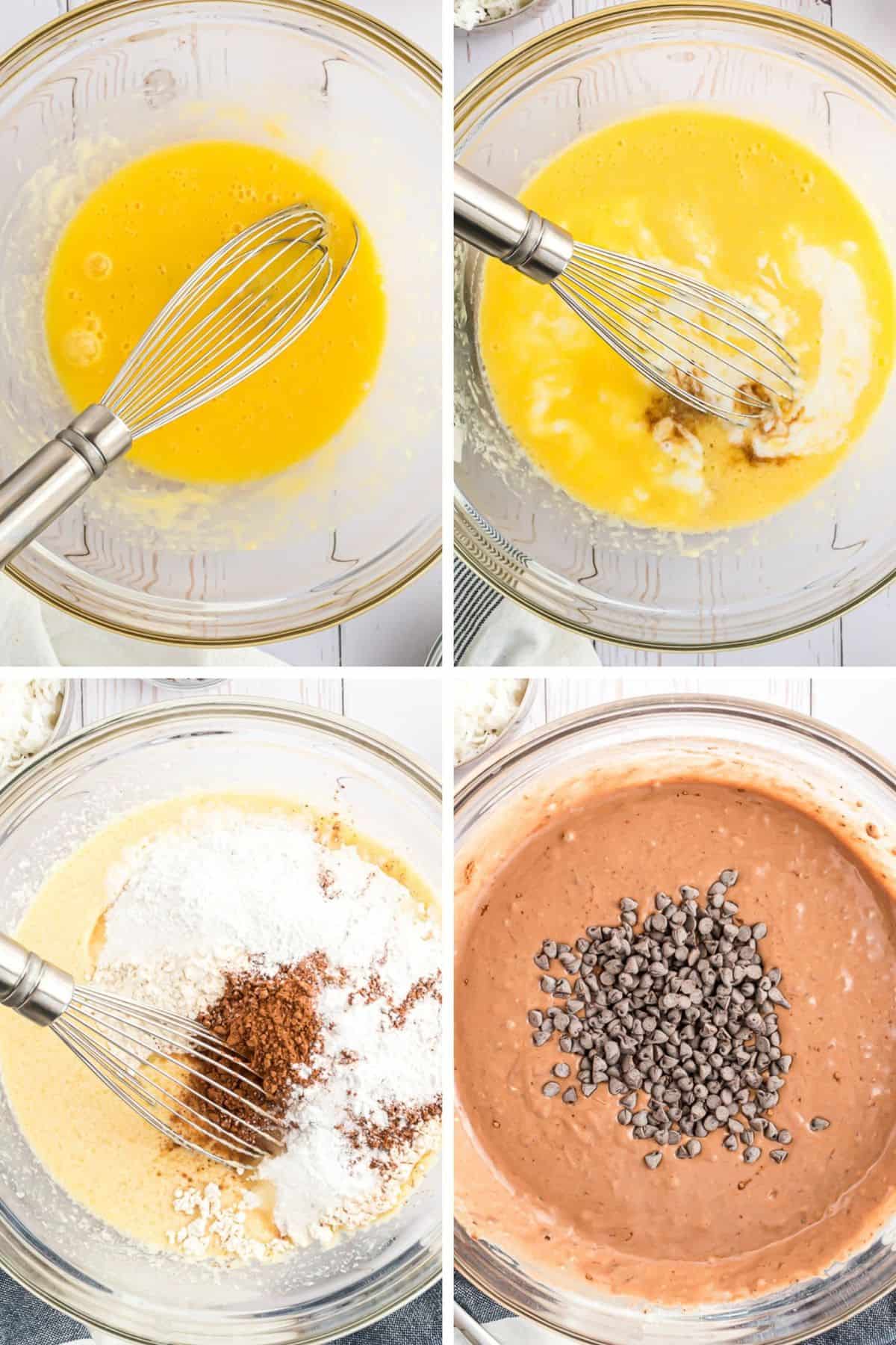 Quatre étapes pour préparer la pâte à pancakes.