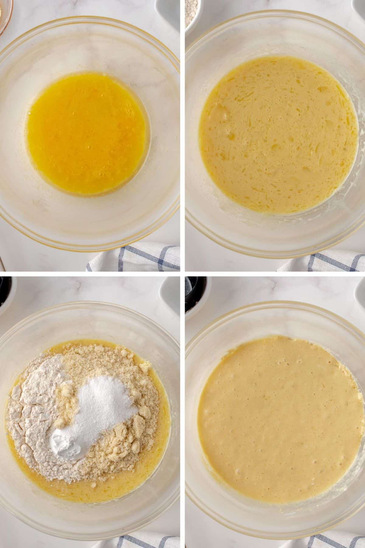 Étapes pour préparer la pâte des pancakes pauvres en glucides.