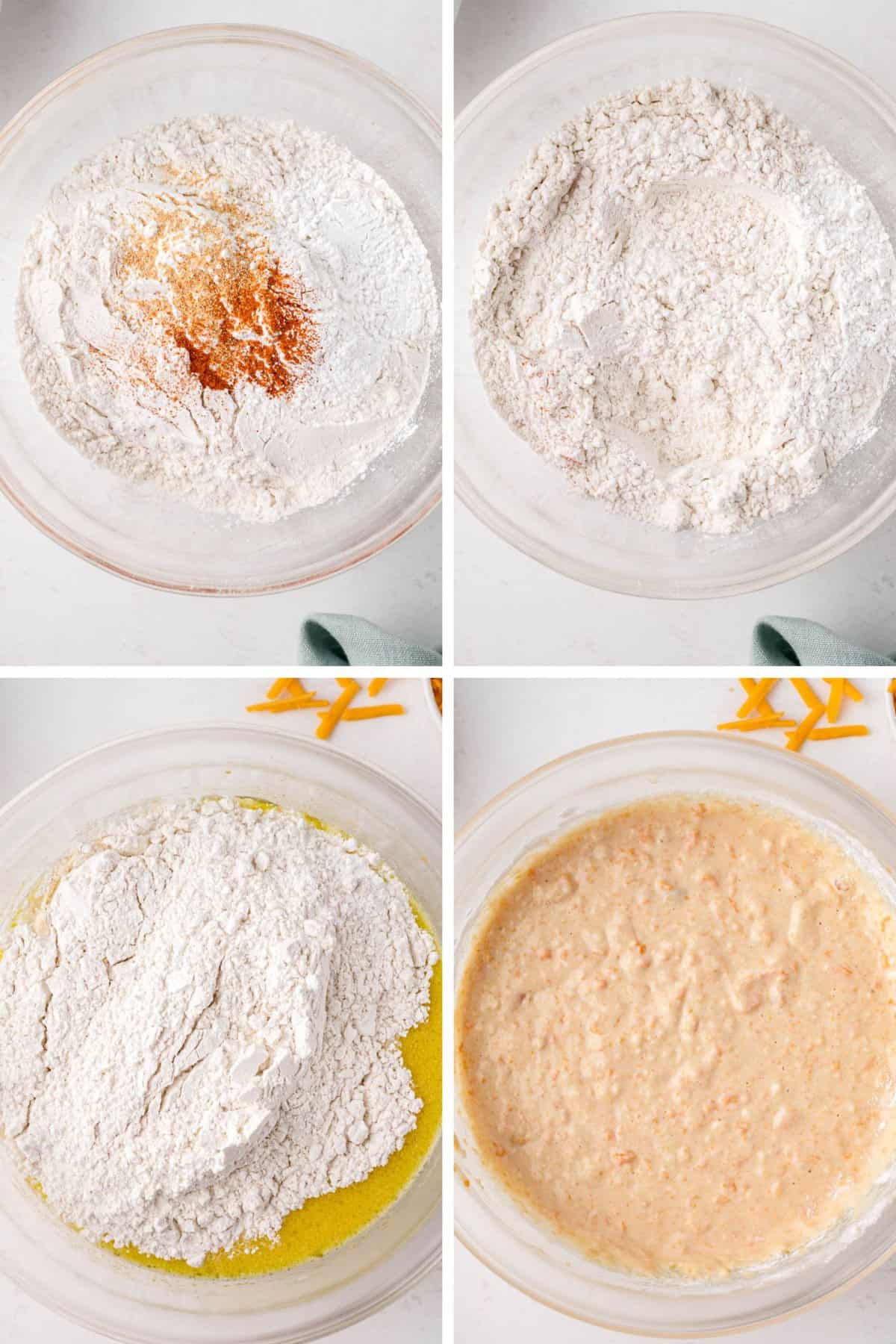 Ingrédients secs ajoutés à la pâte.