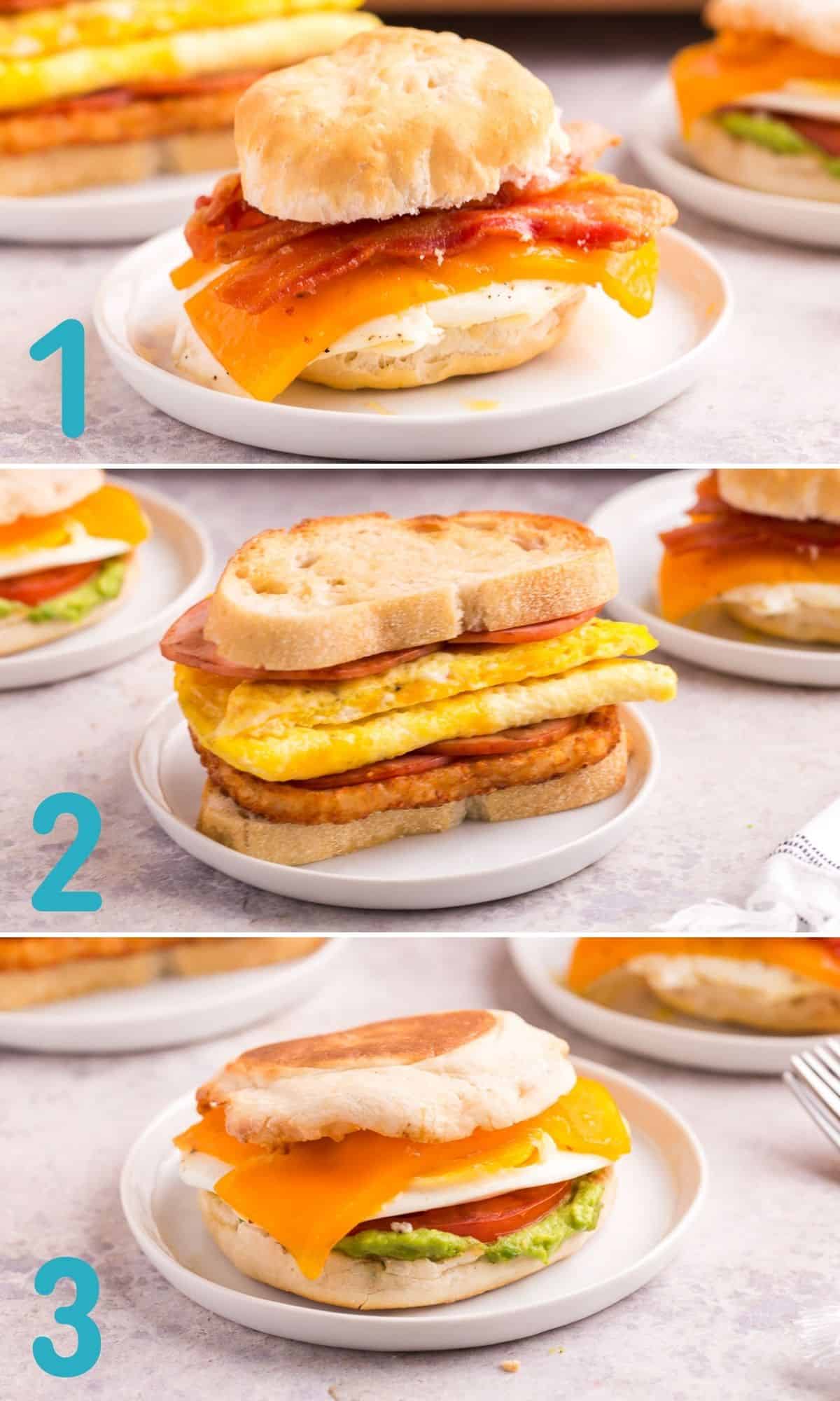 Trois variétés de sandwichs aux œufs.