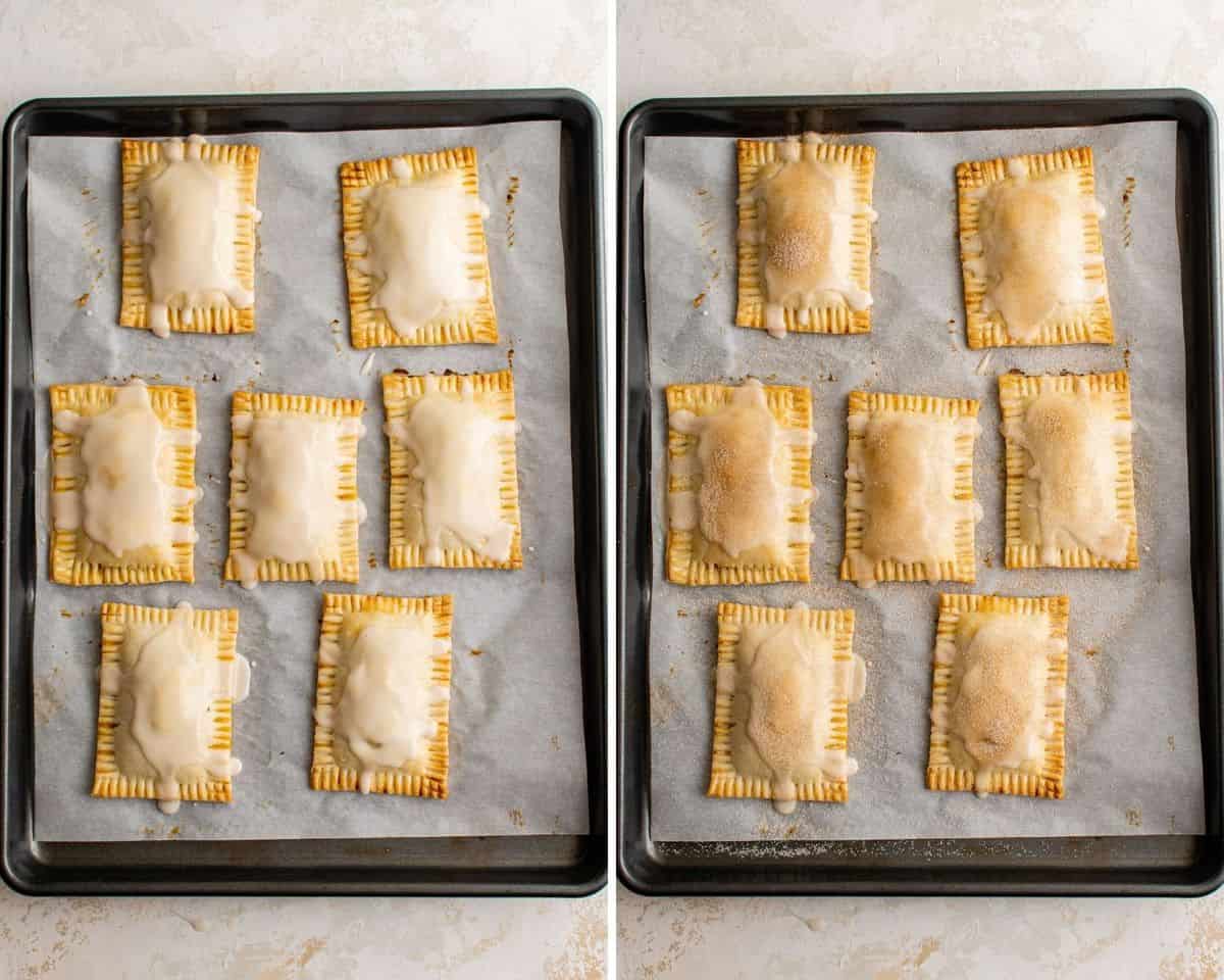 Pop tarts à gauche avec glaçage, à droite avec glaçage et sucre à la cannelle.