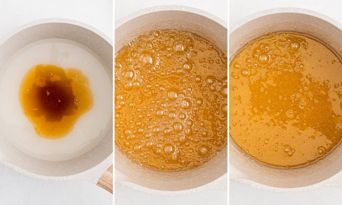3 images montrant comment faire du caramel.