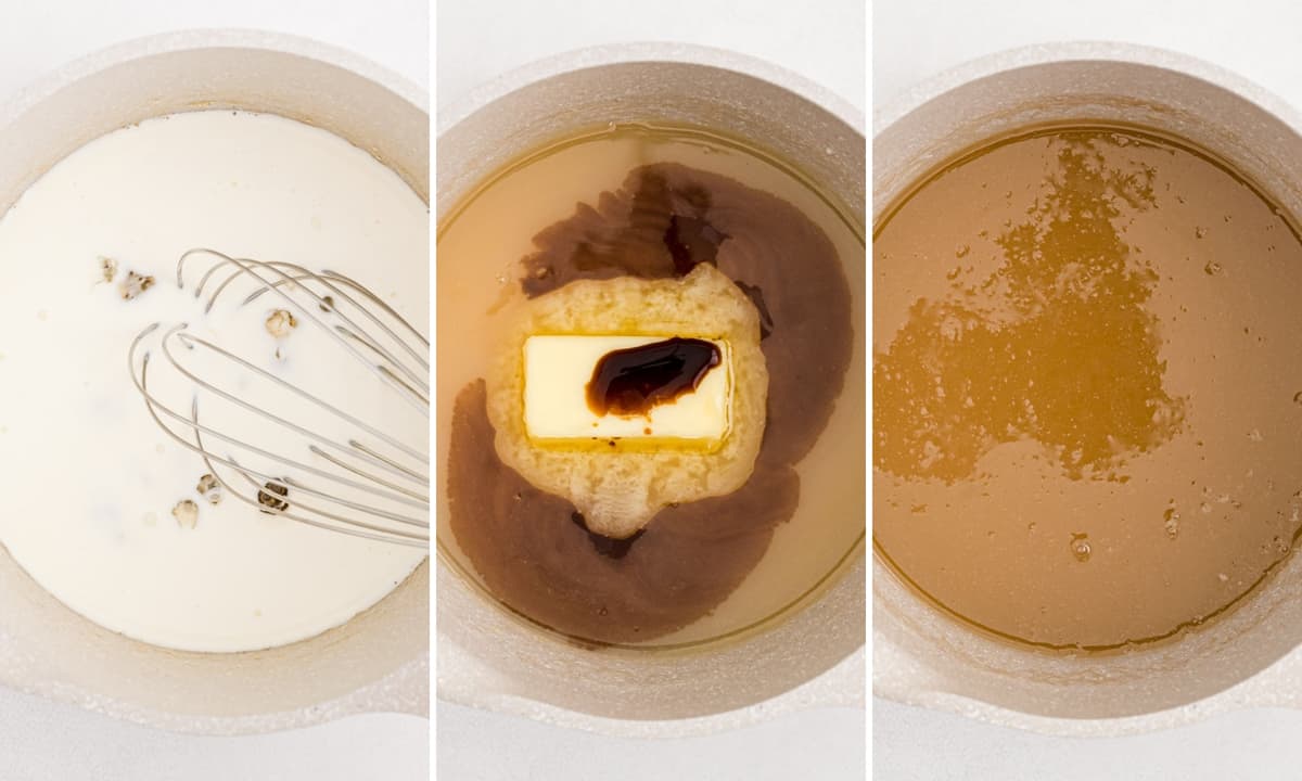 3 images montrant comment faire du caramel.